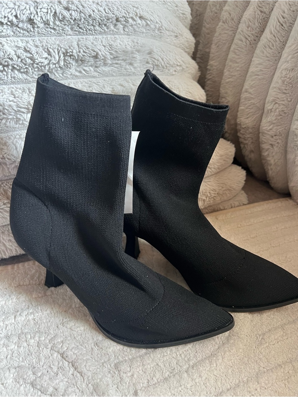 Black Stretch Fabric Ankle Boots